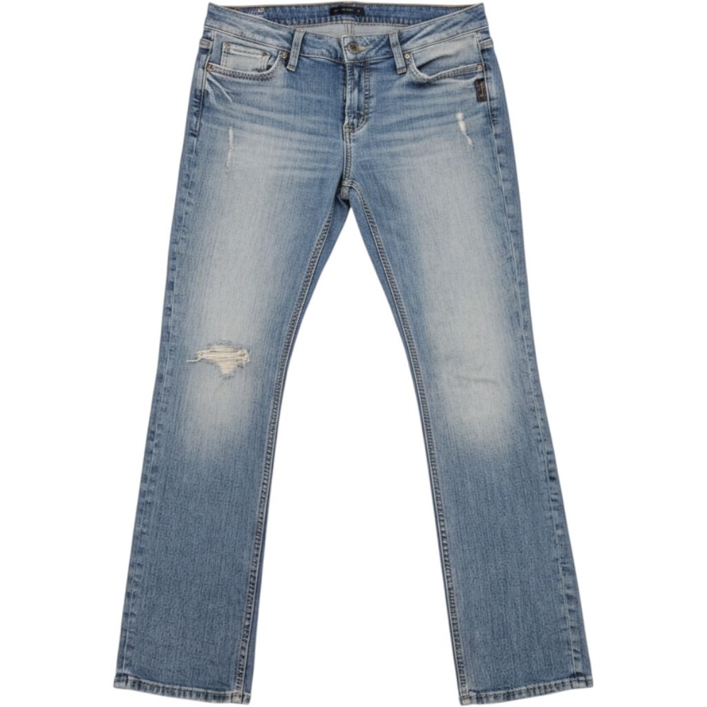 Silver Jeans Co Elyse Straight Distressed Mid Wash Denim Jeans W29 L30